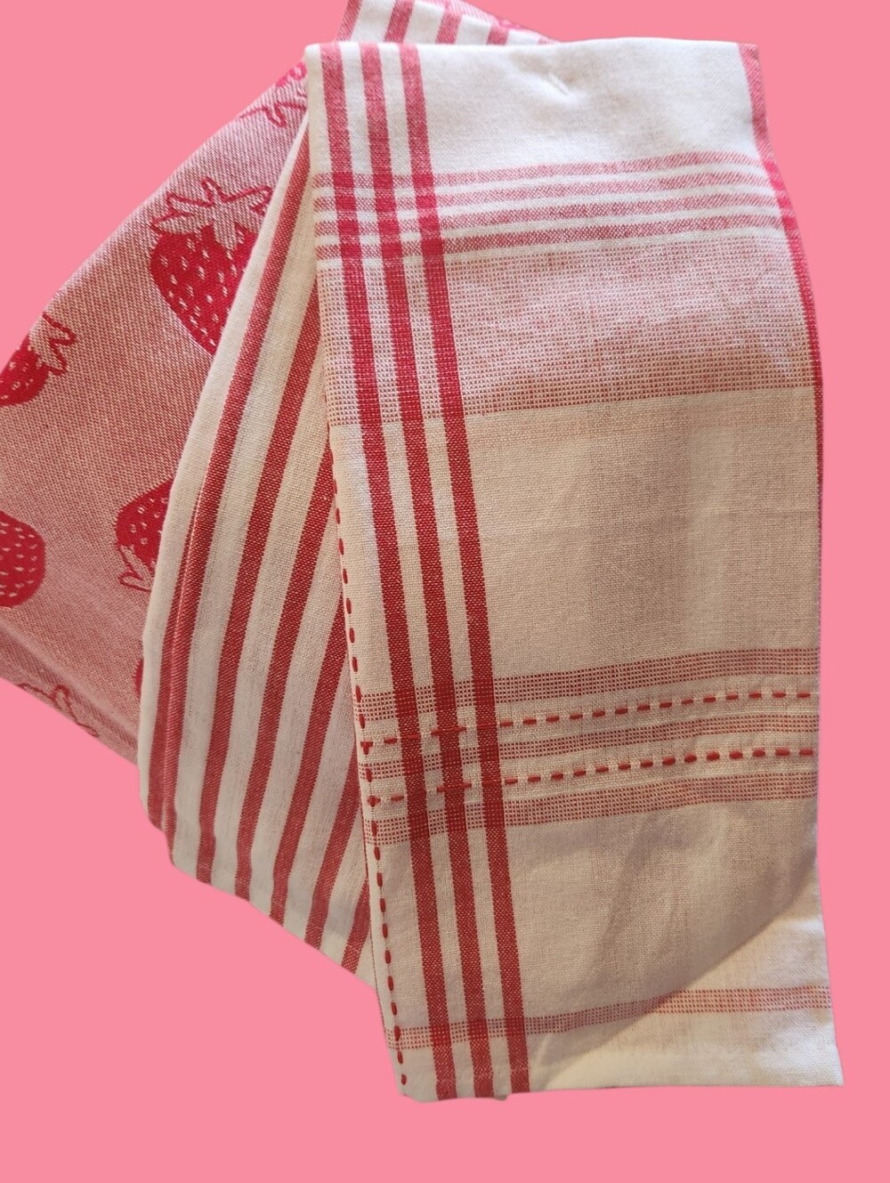 Hobby Lobby Strawberry,  Stripe And Plaid Tea Towels - Set Of 3 - Picture 2 of 4